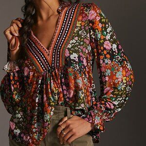 bl^nk london x Anthropologie Size Small Boho Floral Flowy Embroidered Tunic Top